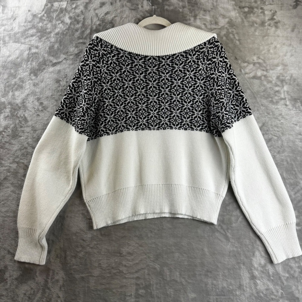 Cotton On Sweater Women Medium White Black Fair Isle Quarter Zip Pullover (1757) - Picture 5 of 8